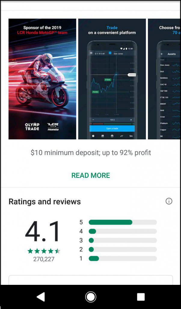 OlympTrade Android app rating