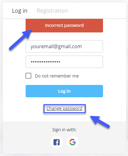 Incorrect password on olymptrade